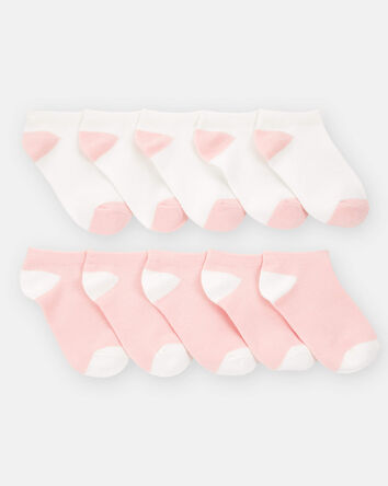 Girls 10-Pack No Show Socks - Pink/White, 