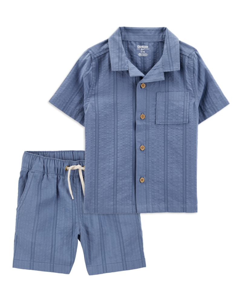 Baby 2-Piece Seersucker Button-Down Shirt & Drawstring Shorts Set - Blue, image 1 of 7 slides