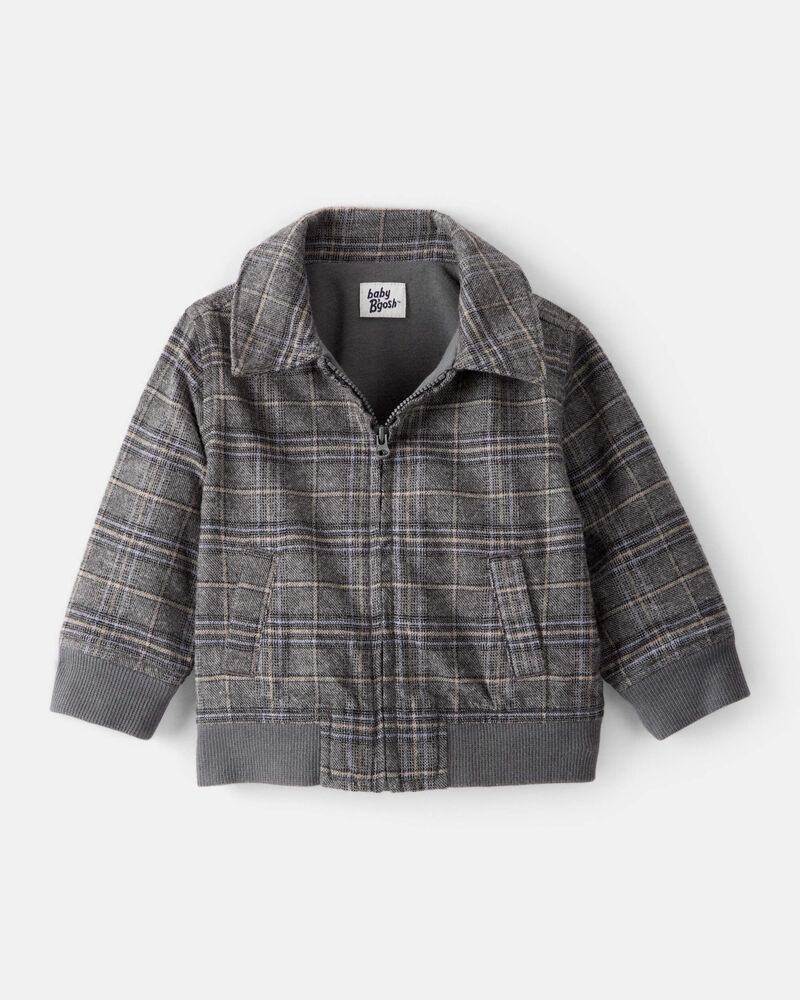 Baby Boy Plaid Long-Sleeve Zip-Up Fashion Jacket - Grey, image 1 of 3 slides