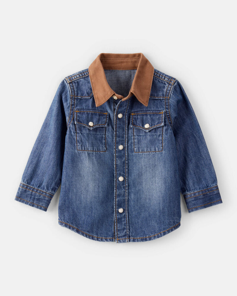 Baby Boy Western Denim Long-Sleeve Button-Down Shirt - Blue, image 1 of 4 slides