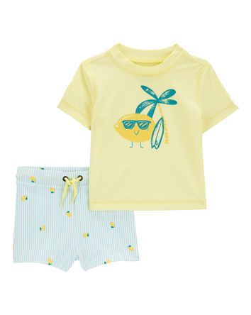 Baby Boy 2-Piece Lemon Rashguard & Swim Trunk Set - Yellow/Blue, 