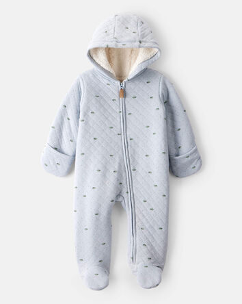 Baby Boy Dinosaur Print Sherpa-Lined Long-Sleeve Jumpsuit - Blue, 