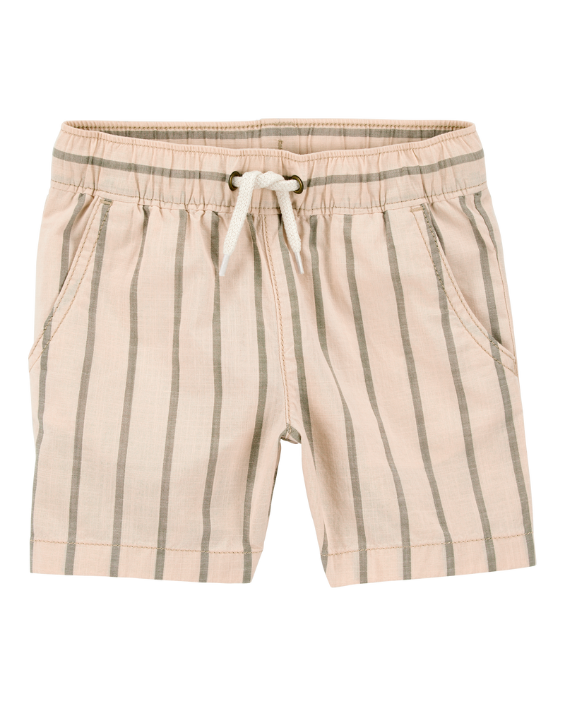 Toddler 2-Piece Striped Button-Down Shirt & Drawstring Shorts Set - Khaki, image 5 of 10 slides