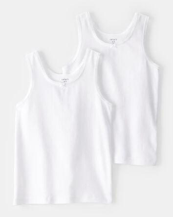 Girls 2-Pack Bow Accent Cotton Cami Tanks - White, 