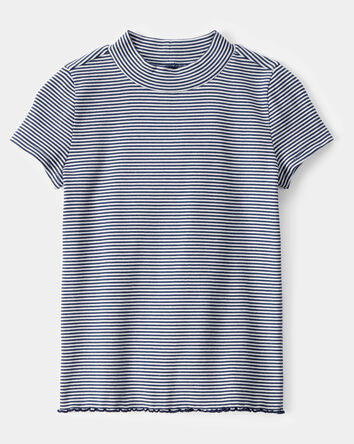 Kid Striped Mock Neck Ribbed Top - Navy, 