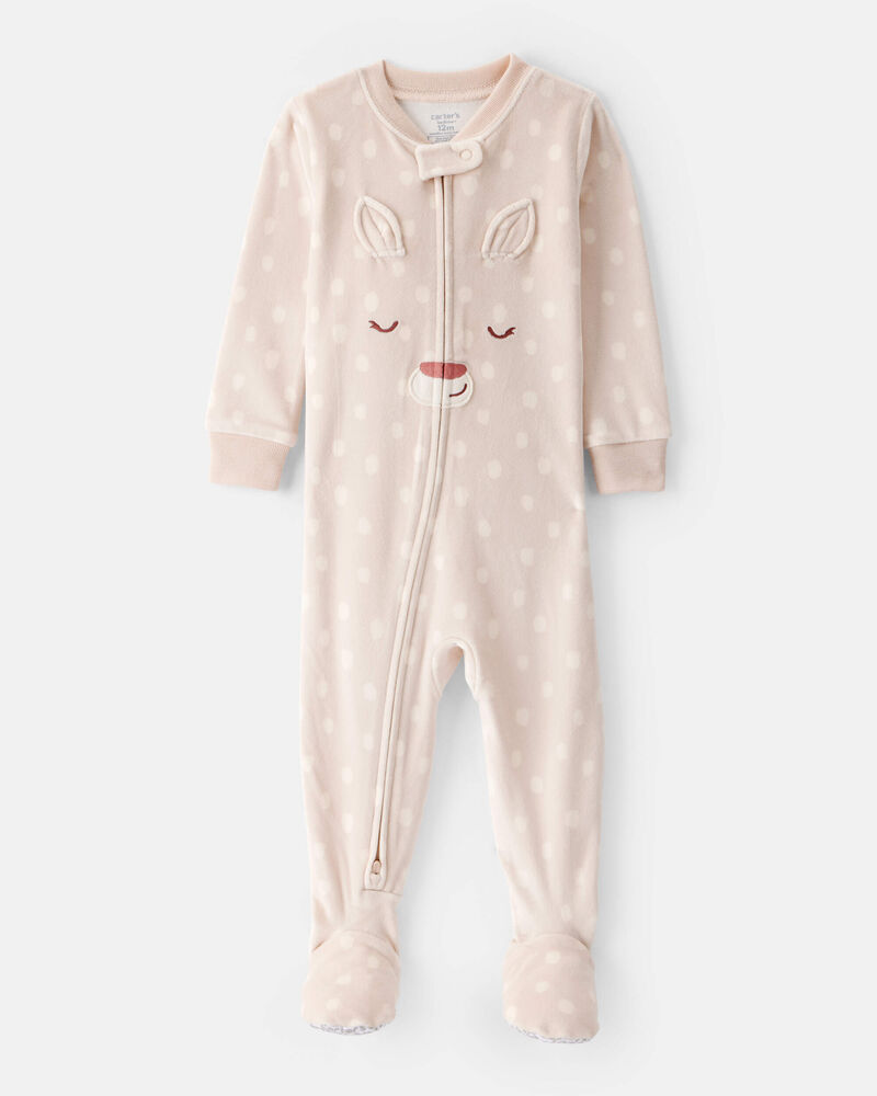 Toddler Girl Deer DreamPlush Snug Fit Long-Sleeve 1-Piece Pajamas - Brown, image 1 of 3 slides