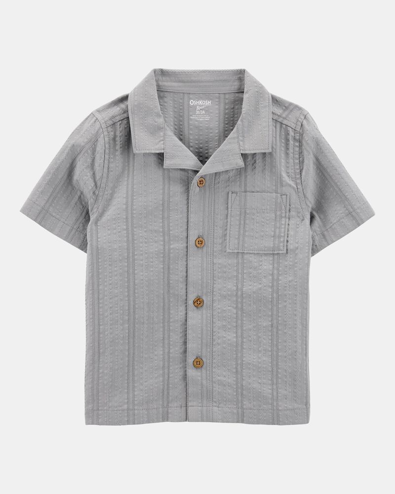 Toddler 2-Piece Seersucker Button-Down Shirt & Drawstring Shorts Set - Grey, image 3 of 9 slides