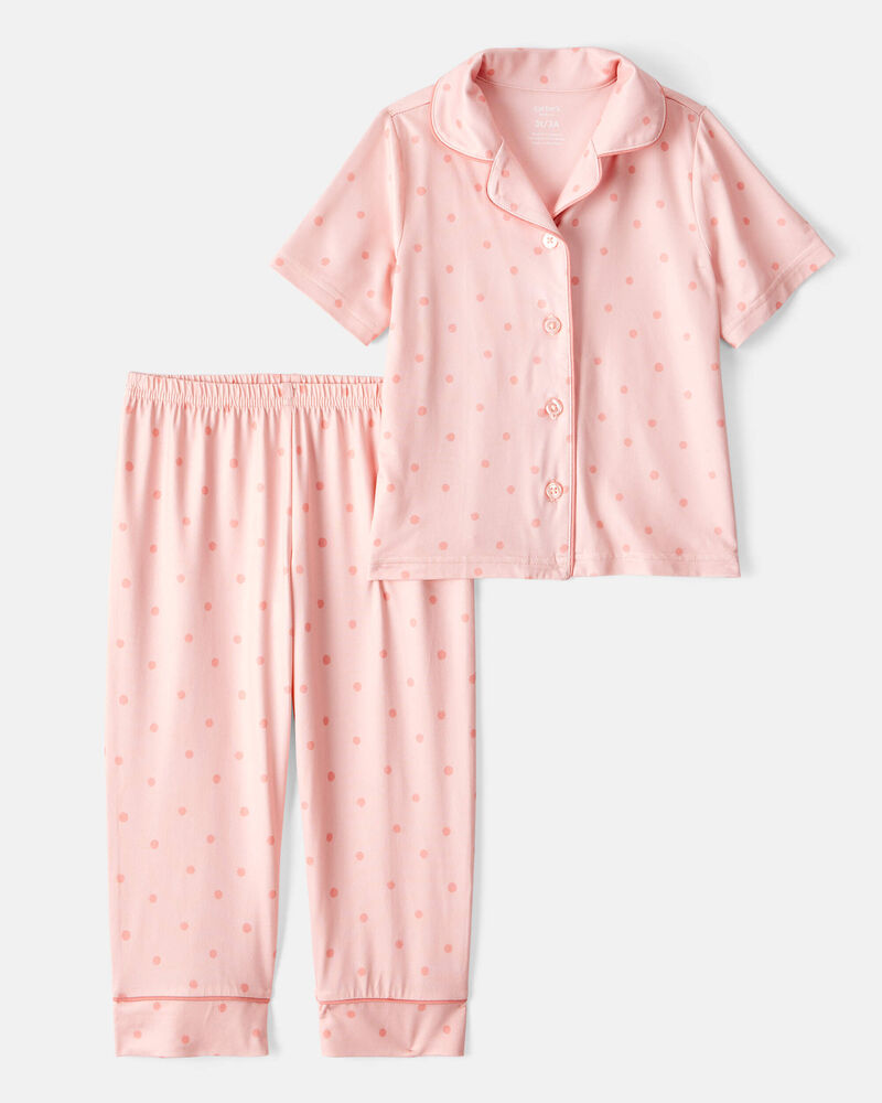 Toddler 2-Piece Polka Dot Coat-Style Pajamas - Pink, image 1 of 4 slides