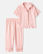 Toddler 2-Piece Polka Dot Coat-Style Pajamas - Pink, image 1 of 4 slides