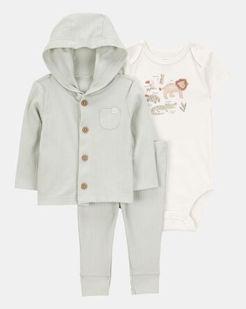 Baby Lion 3-Piece Cardigan Set - Green/White, 
