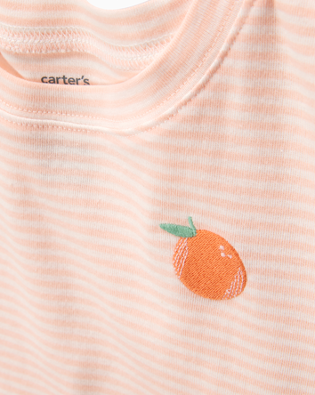 Kid Orange Striped Snug Fit Cotton 4-Piece Pajamas, 