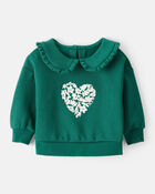 Baby Girl Heart Long-Sleeve Pullover Sweatshirt - Green, image 1 of 4 slides