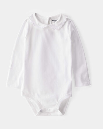 Baby Scalloped Collar Long-Sleeve Bodysuit - White, 