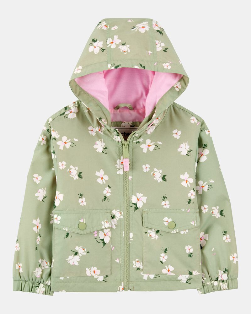 Toddler Girl Floral Print Windbreaker Jacket - Olive, image 1 of 3 slides