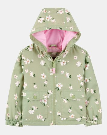 Toddler Girl Floral Print Windbreaker Jacket - Olive, 