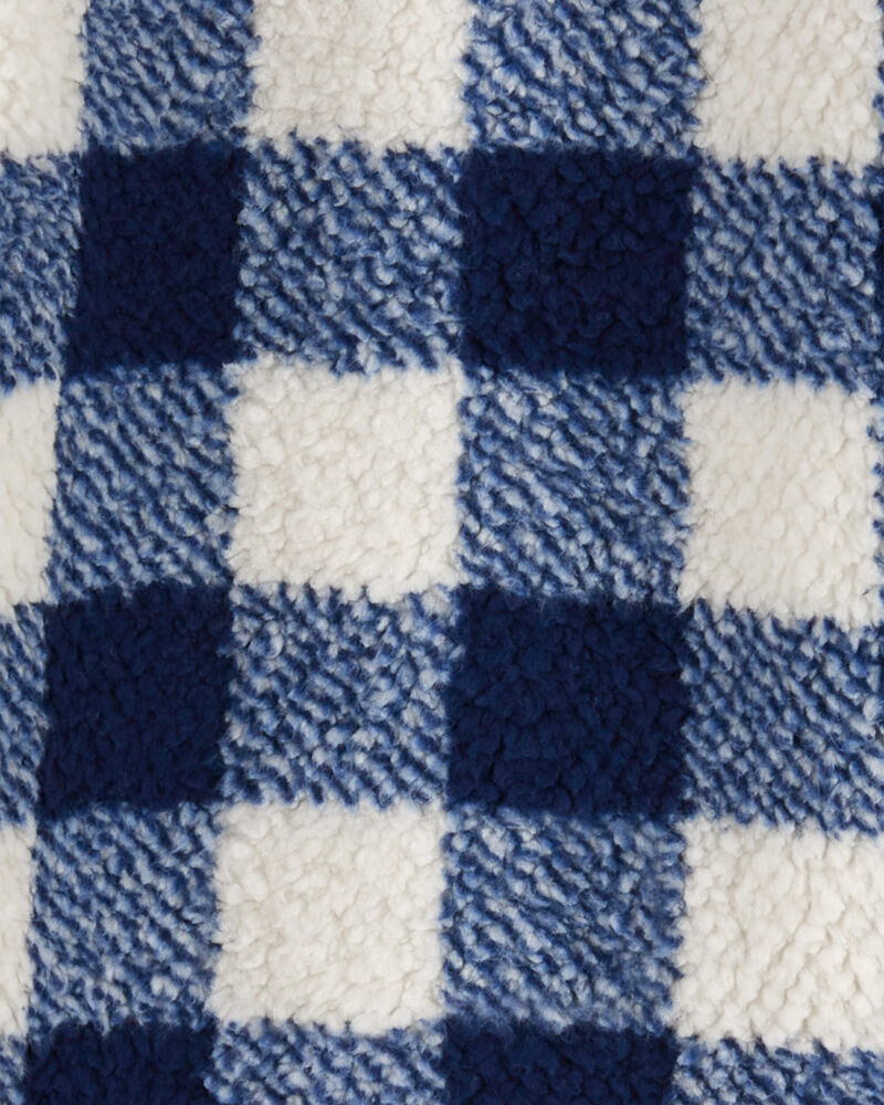 Baby Boy Plaid Sherpa Long-Sleeve Jumpsuit - Blue/Ivory, image 3 of 4 slides