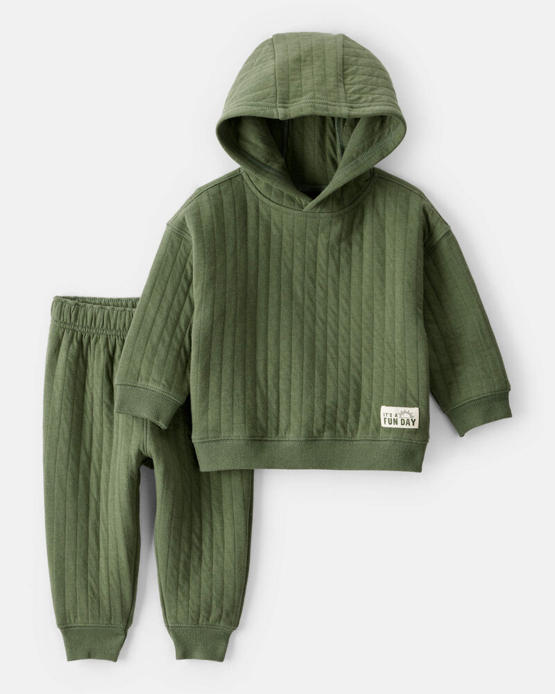 Baby Boy 2-Piece Hooded Tee & Pant Set - Olive, image 1 of 3 slides