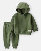 Baby Boy 2-Piece Hooded Tee & Pant Set - Olive, image 1 of 3 slides