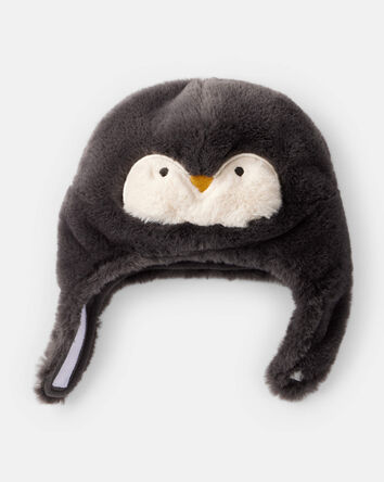 Baby Penguin Winter Trapper Hat - Black/White, 