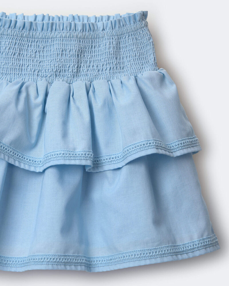 Toddler Girl Smocked Tiered Skirt - Blue, image 6 of 6 slides