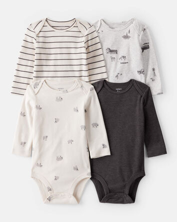 Baby Boy 4-Pack Sheep Print Long-Sleeve Multipack Bodysuits, 