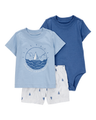 Baby Boy 3-Piece Sailboat Outfit Set - Blue, image 1 of 4 slides