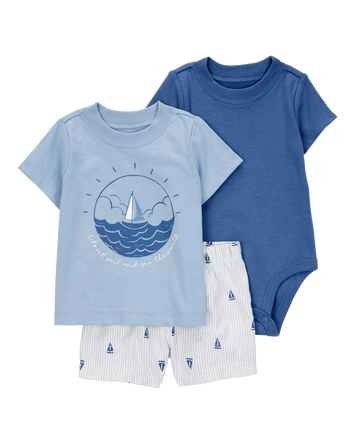 Baby Boy 3-Piece Sailboat Outfit Set - Blue, 