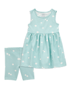 Toddler 2-Piece Starfish Tank Dress & Bike Short Set - Turquoise, image 1 of 9 slides