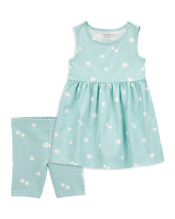 Toddler 2-Piece Starfish Tank Dress & Bike Short Set - Turquoise, 