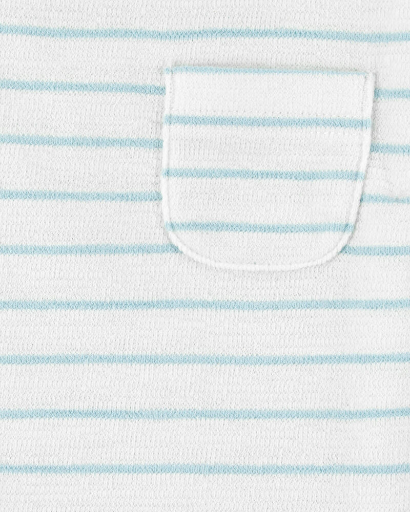 Baby 2-Piece Striped Pocket Tee & Pull-On Slub Jersey Shorts Set - Ivory/Mint, image 3 of 6 slides