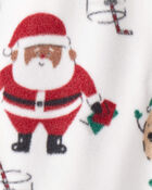 Baby Brown Santa Milk & Cookies Loose Fit Fleece Long-Sleeve Sleep & Play Pajamas - White, image 3 of 4 slides