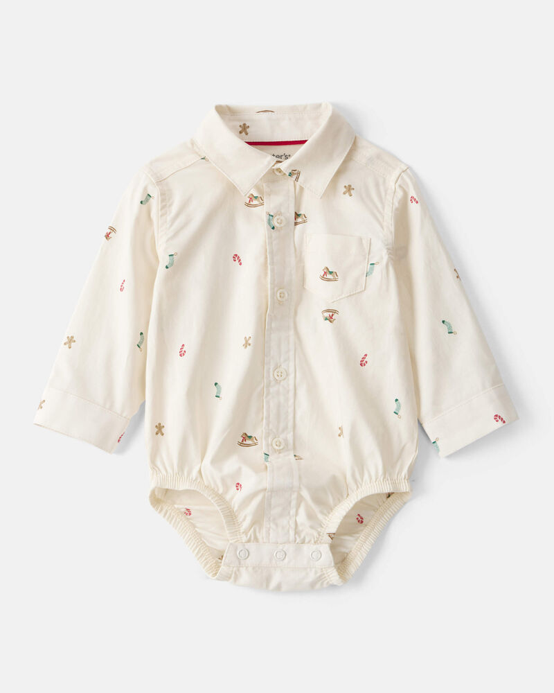 Baby Boy 3-Piece Holiday Print Cotton Long-Sleeve Shirt & Suspender Pant Set - Red/White, image 3 of 6 slides