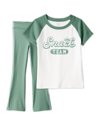 Girls 2-Piece Snack Team Graphic Tee & Knit Flare Active Pants Set - Green/White, image 1 of 7 slides