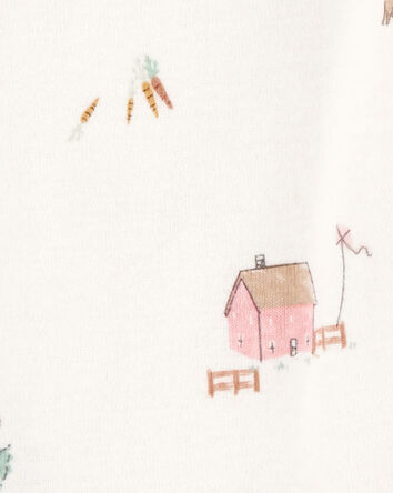 Baby 4-Piece Farm Print Outfit Set - White/Pink, 