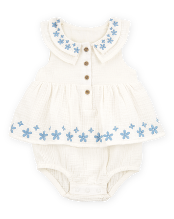 Baby Girl Floral Embroidered Bodysuit Dress - Ivory, 
