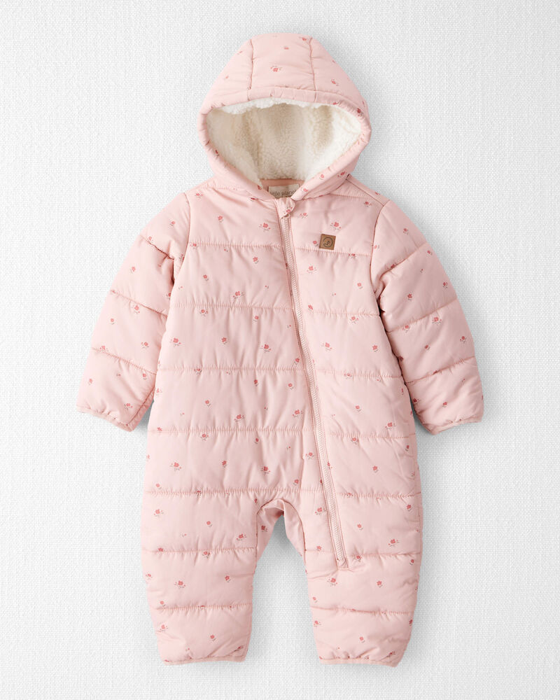 Baby Girl 1-Piece Snowsuit Made with Recycled Materials in Blush Petals Print, image 1 of 4 slides