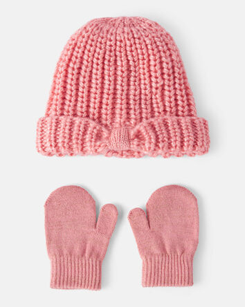 Baby Girl 2-Piece  Shimmer Winter Hat & Mittens - Pink, 