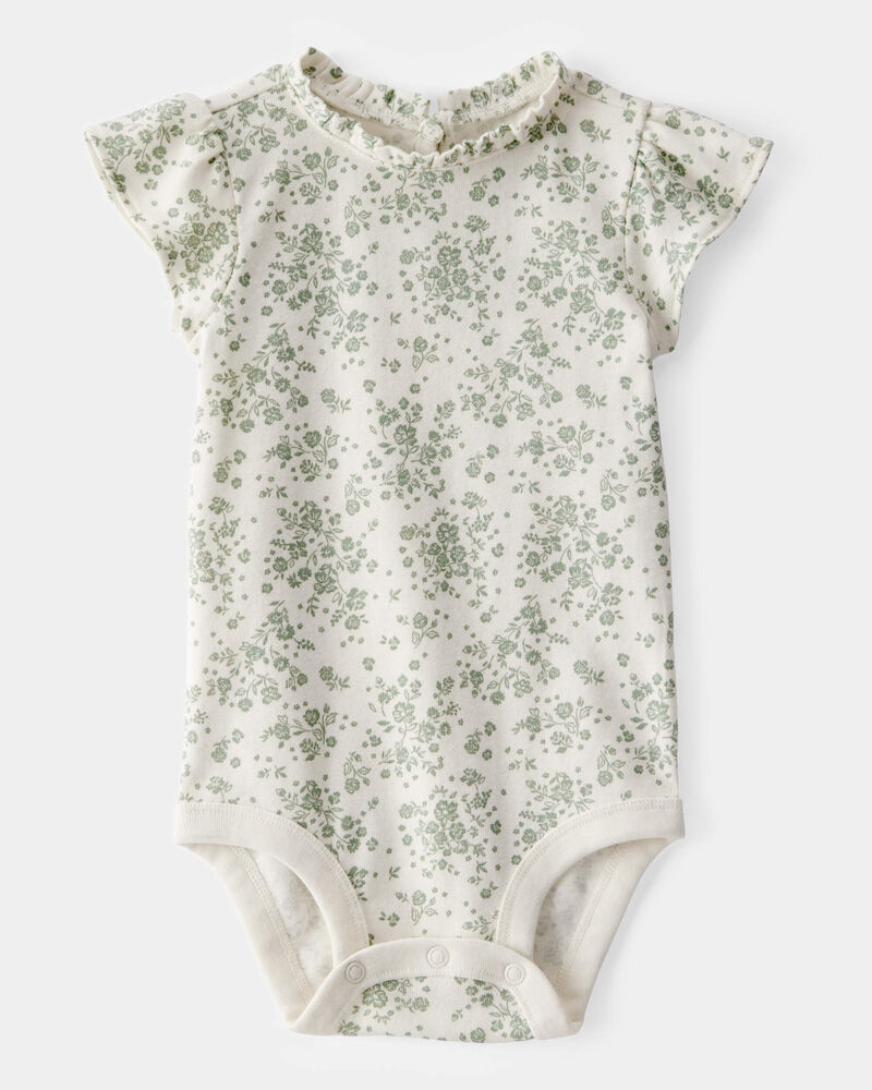 Baby Ribbed Floral Short-Sleeve Bodysuit, image 1 of 3 slides