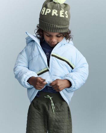 Toddler Boy Zip-Up Hooded Puffer - Light Blue, 