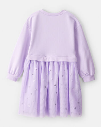 Girls Metallic Heart Long-Sleeve Tulle Dress - Purple, 