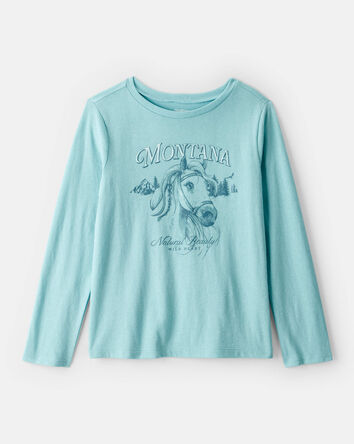 Girls Montana Western Horse Long-Sleeve Graphic Tee - Blue, 