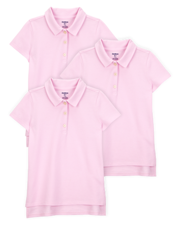 Kid 3-Pack Pique Uniform Polo Shirts - Pink, 