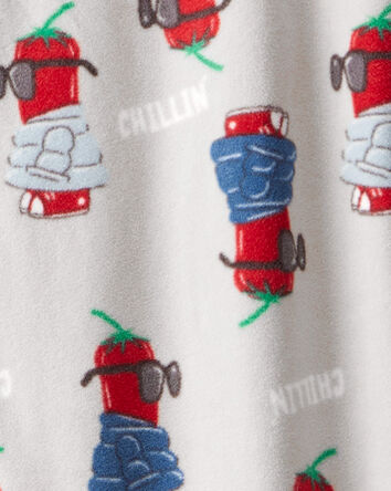 Boys Chili Pepper Print Fleece Long-Sleeve Loose Fit 1-Piece Pajamas - Grey, 