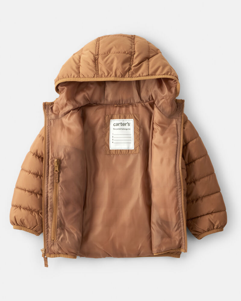 Toddler Packable Hooded Puffer Jacket - Brown, image 3 of 4 slides