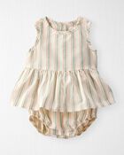 Baby Striped Sunsuit Made with Organic Cotton and Linen Blend, image 1 of 5 slides