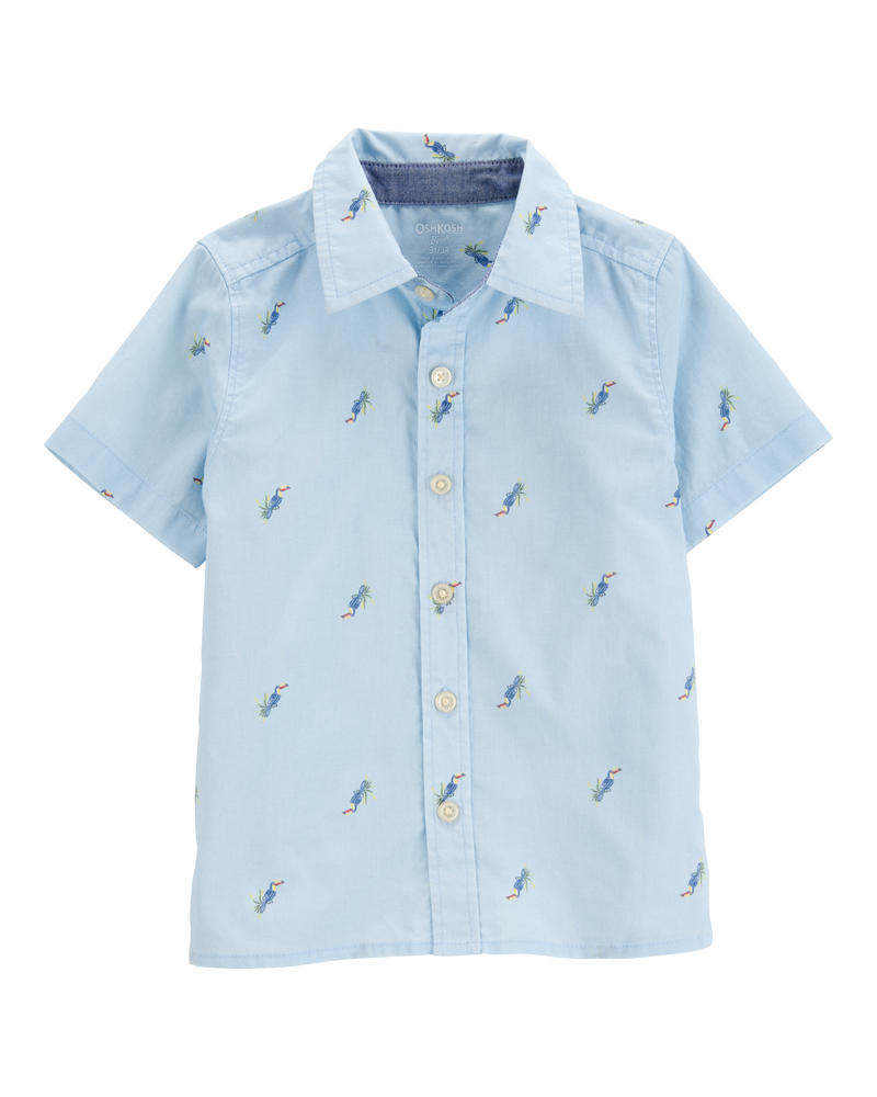 Toddler Boy Toucan Print Short-Sleeve Button-Front Shirt - Blue, image 1 of 3 slides