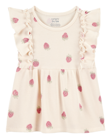 Baby Strawberry-Print Waffle Knit Top - Ivory, 