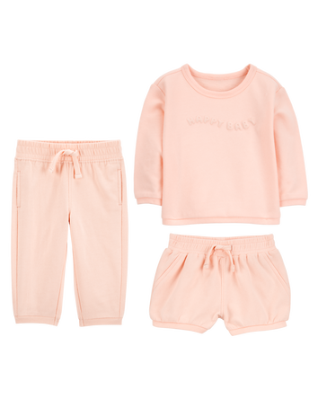 Baby 3-Piece French Terry Mix-and-Match Outfit Set - Pink, 