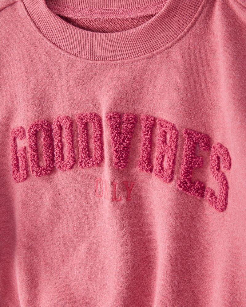 Girls 2-Piece "Good Vibes" Oversized Sweatshirt & Cargo Skirt Set - Pink, image 4 of 7 slides