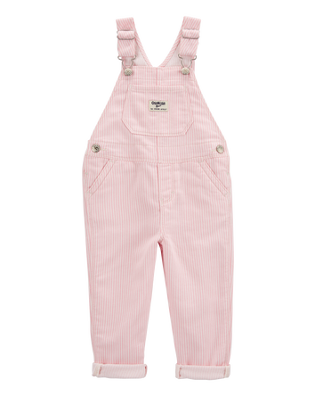 Toddler Knit Denim Hickory Stripe Overalls - Pink, 